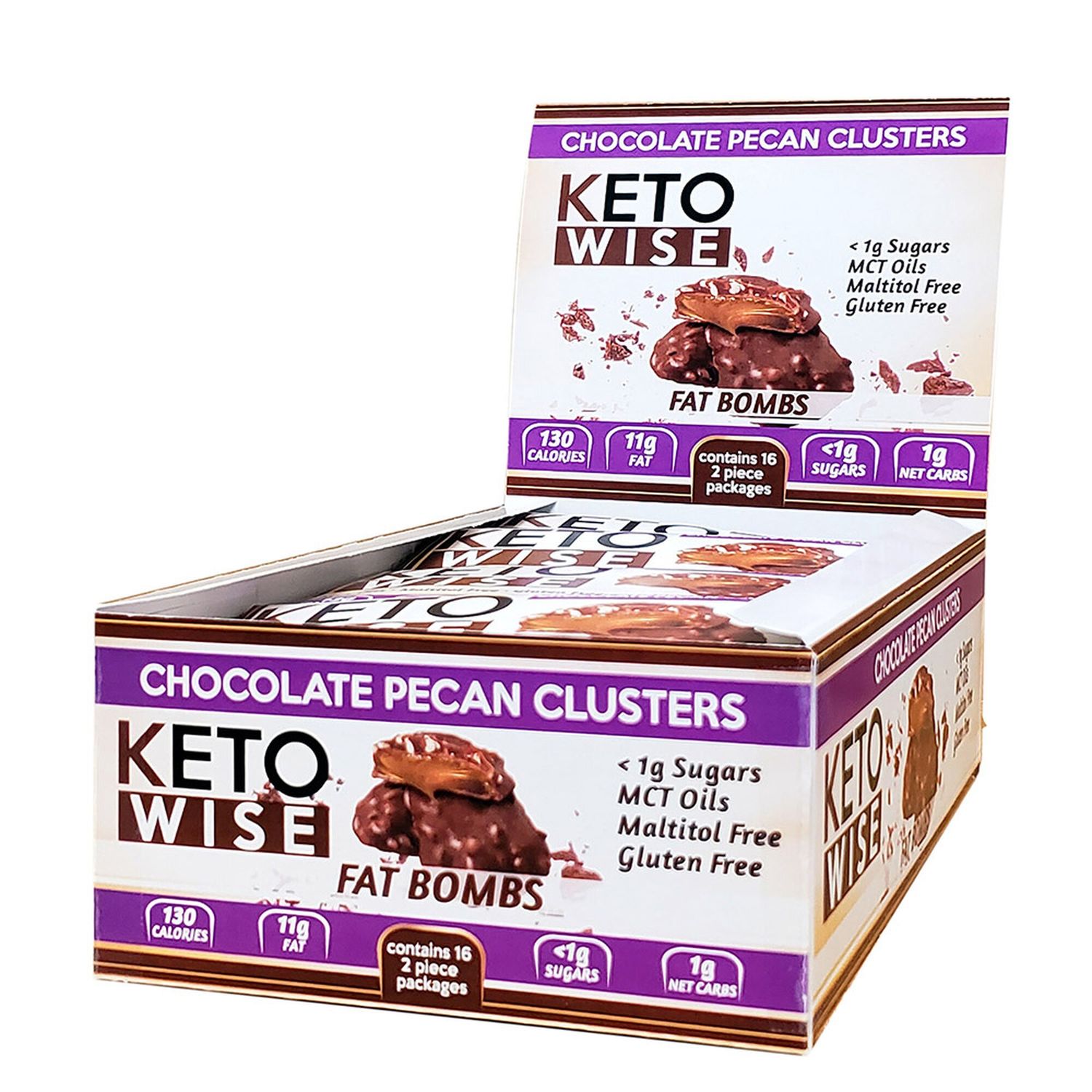 Keto Wise Fat Bombs, Bomboane Invelite in Ciocolata cu Aroma de Nuci Pecane, 32 g Keto Wise Fat Bombs, Prajitura cu Aroma de Nuci Pecane Invelite in Ciocolata, 16 prajituri x 32 g fotografia produsului