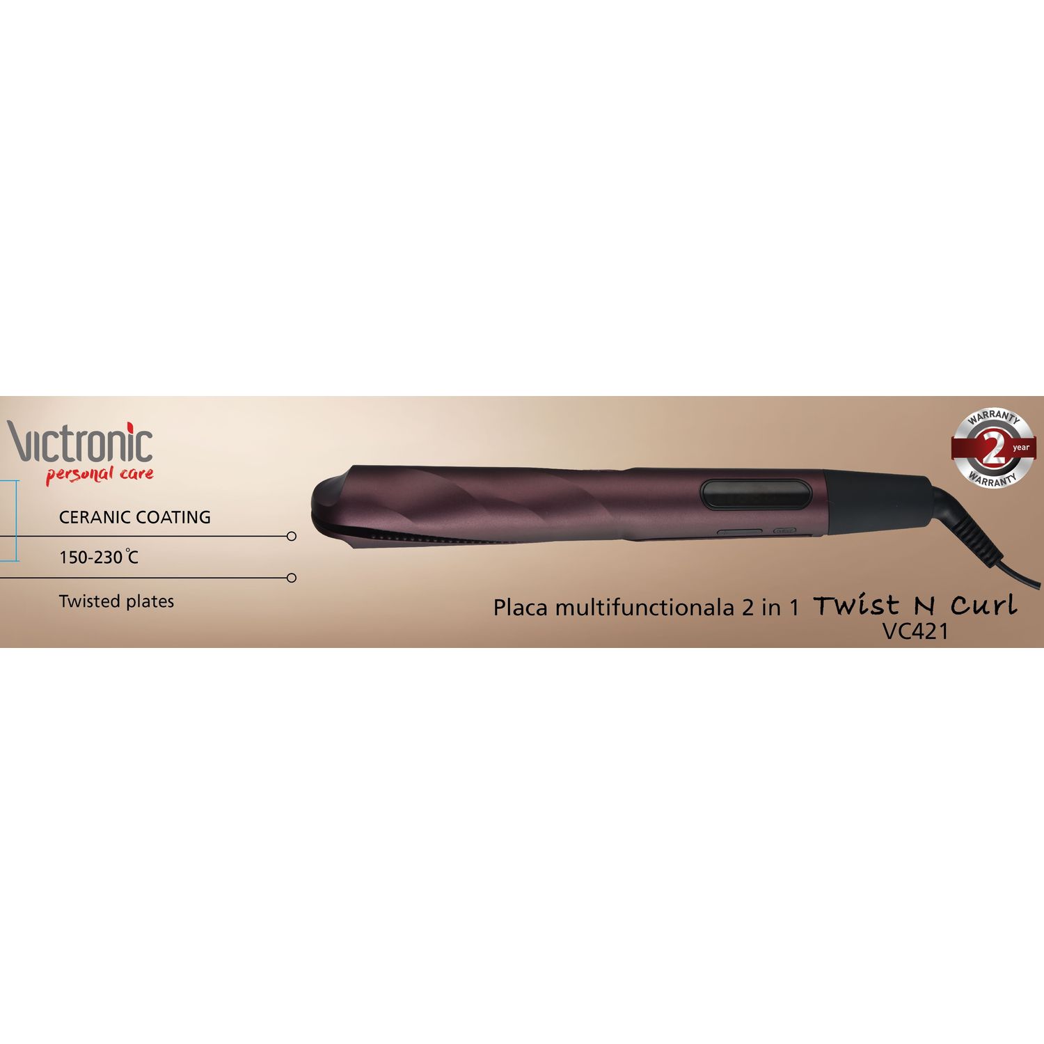 Placa (ondulator) spiralata , 2 in 1 , 50W , 150-230 C , Victronic VC421 fotografia produsului View 3 L