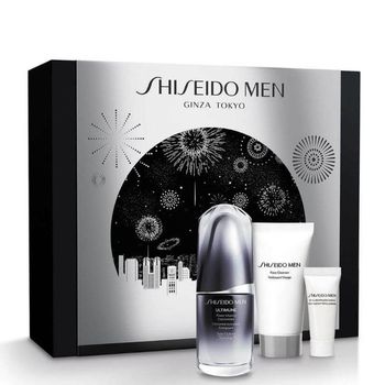 Set Shiseido Holiday Man Kit Face Lotion, Shiseido Ultimune pentru barbati 30 ml, Demachiant de fata 30 ml, Crema revitalizanta totala Shiseido 5 ml