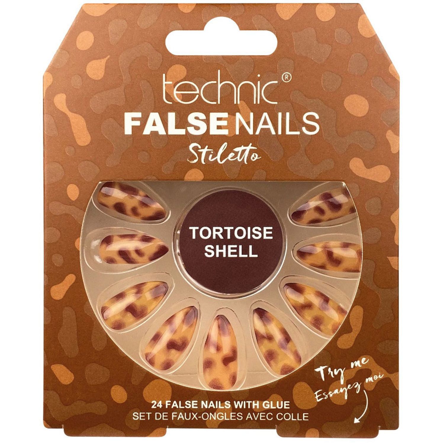 Set 24 Unghii False cu adeziv inclus Technic False Nails, Stiletto, Tortoise Shell fotografia produsului