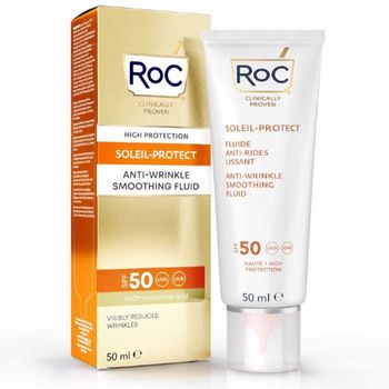Crema de protectie solara antiage SPF50, Soleil Protect Anti-Wrinkle Fluid, Roc, 50ml