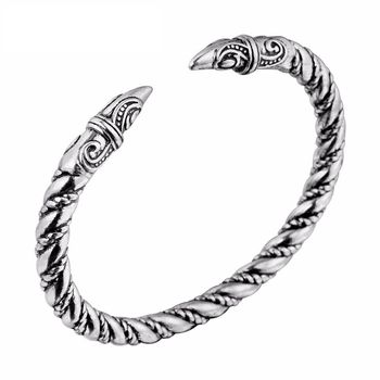 Bratara barbateasca, model viking, argintiu, 18 cm