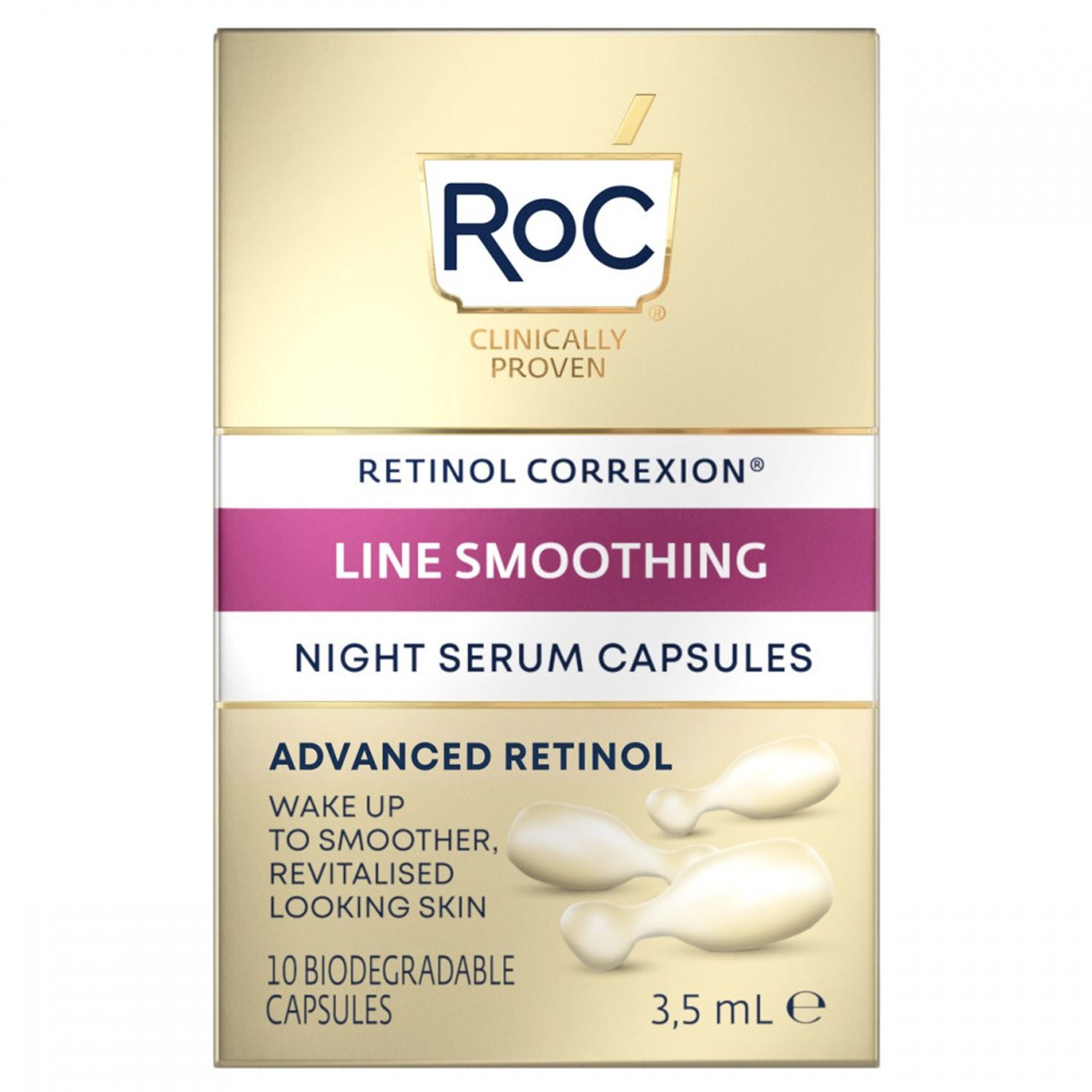 Ser antirid de noapte, Retinol Correction Line Smoothing Night Serum, Roc, 10Caps fotografia produsului