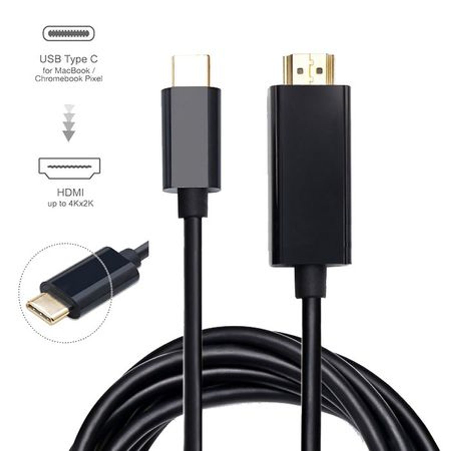 Cablu USB 3.1 Type C la HDMI 2.0, 4K@60Hz, 1.8m, negru, HOPE R fotografia produsului View 3 L