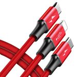 Cablu incarcare USB, cu mufe Micro-USB, USB-C, Lightning, 3A, 1,2M, rosu, HOPE R fotografia produsului View 4 S