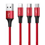 Cablu incarcare USB, cu mufe Micro-USB, USB-C, Lightning, 3A, 1,2M, rosu, HOPE R fotografia produsului View 2 S