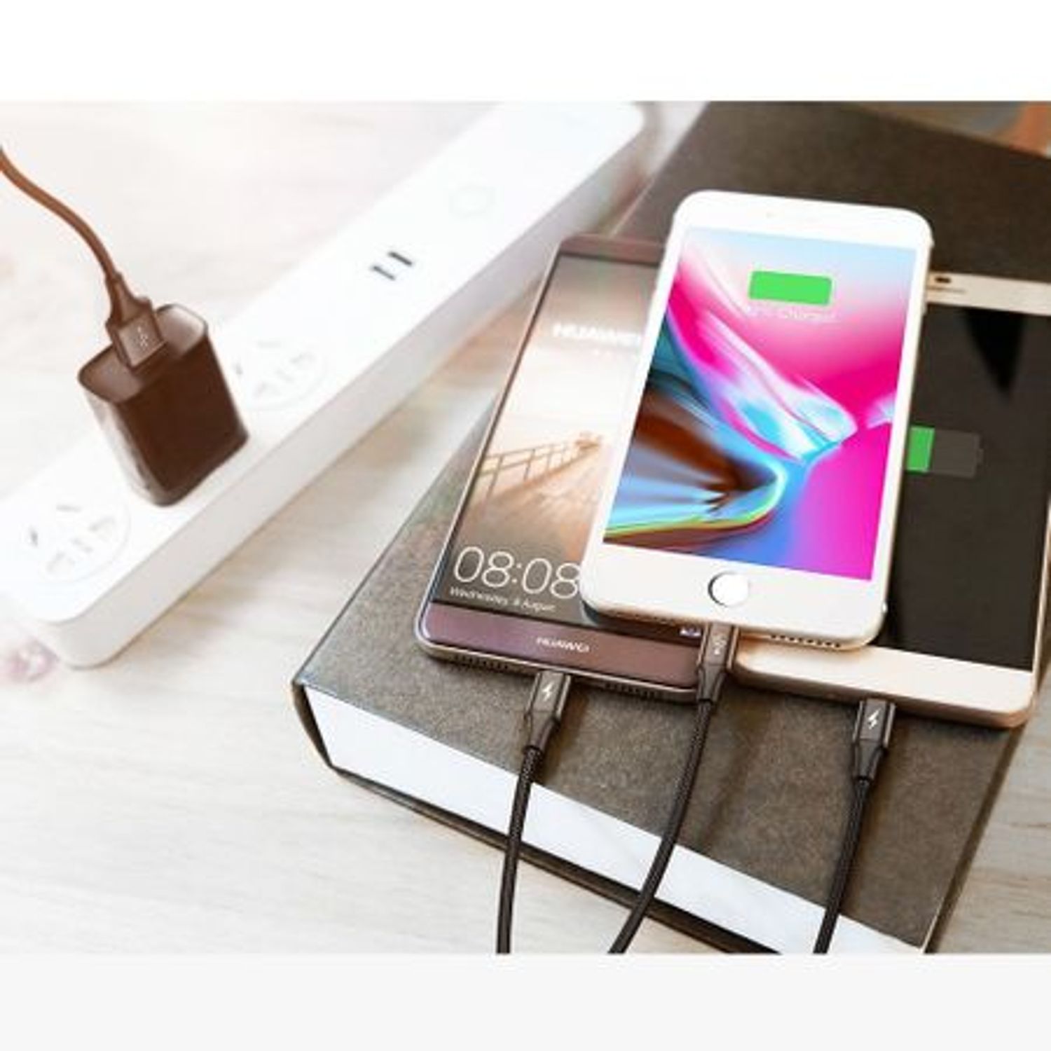 Cablu incarcare USB, cu mufe Micro-USB, USB-C, Lightning, 3A, 1,2M, rosu, HOPE R fotografia produsului View 3 L