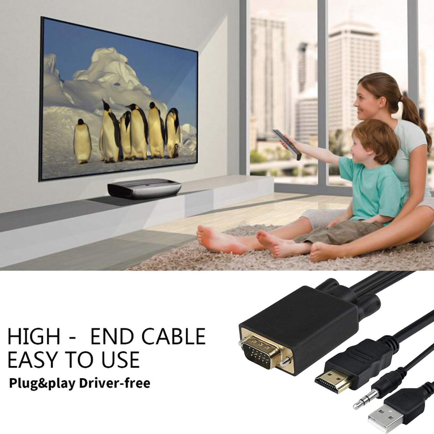 Cablu convertor VGA tata la HDMI tata cu audio si USB, 1.8m, negru fotografia produsului View 5 L