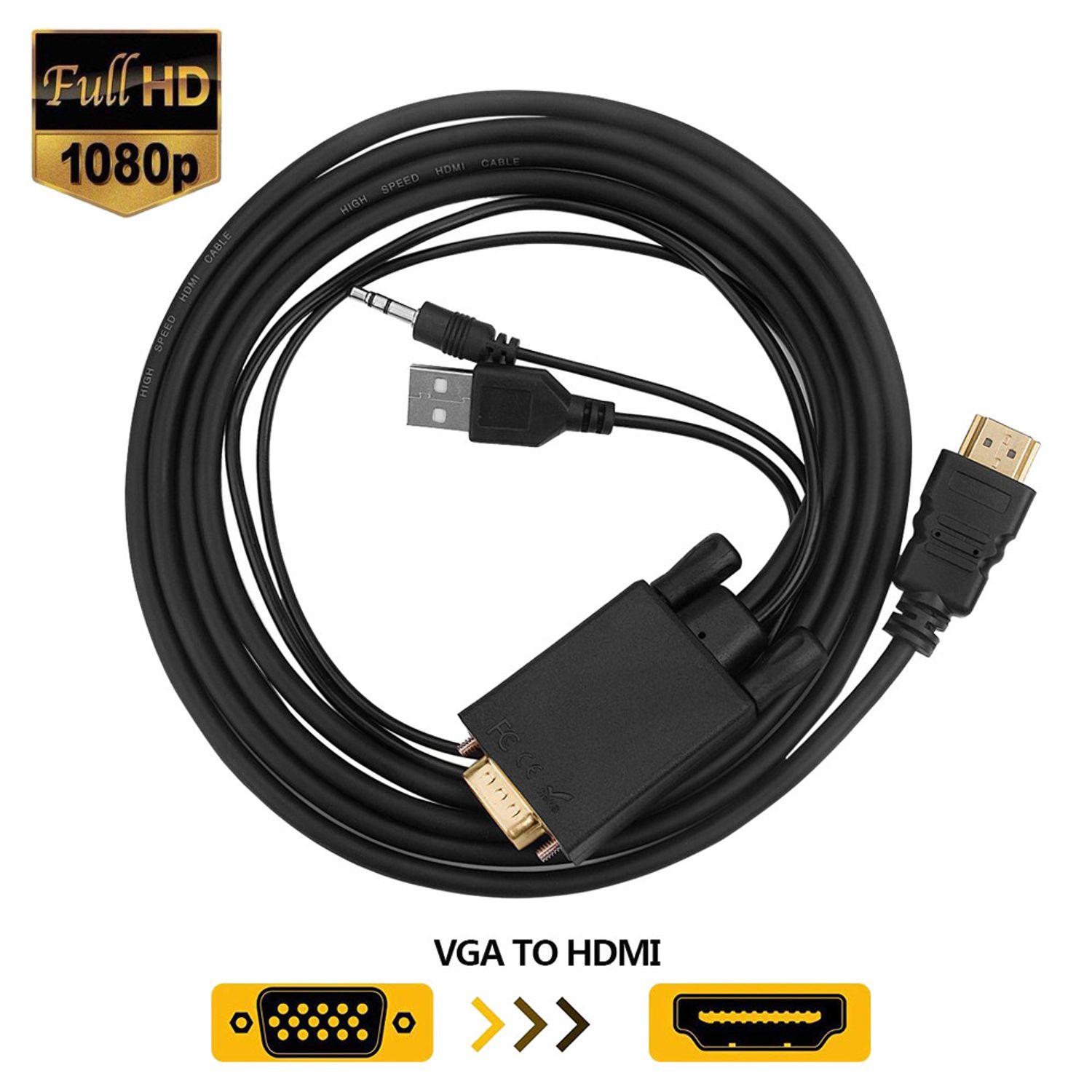 Cablu convertor VGA tata la HDMI tata cu audio si USB, 1.8m, negru fotografia produsului View 2 L