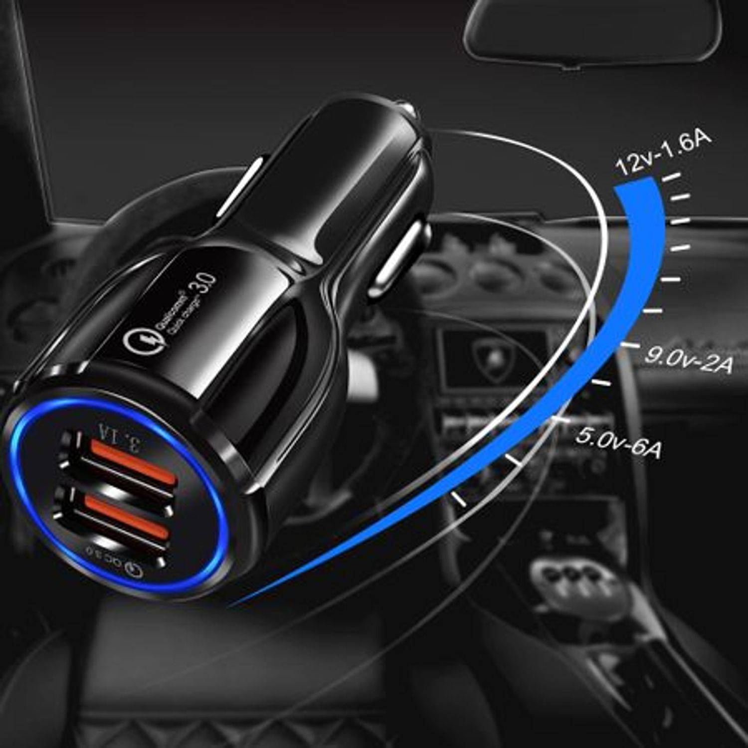 Incarcator Auto 2x USB, Adaptor 9V 2A Qualcomm Quick Charge 3.0, HOPE R fotografia produsului View 3 L