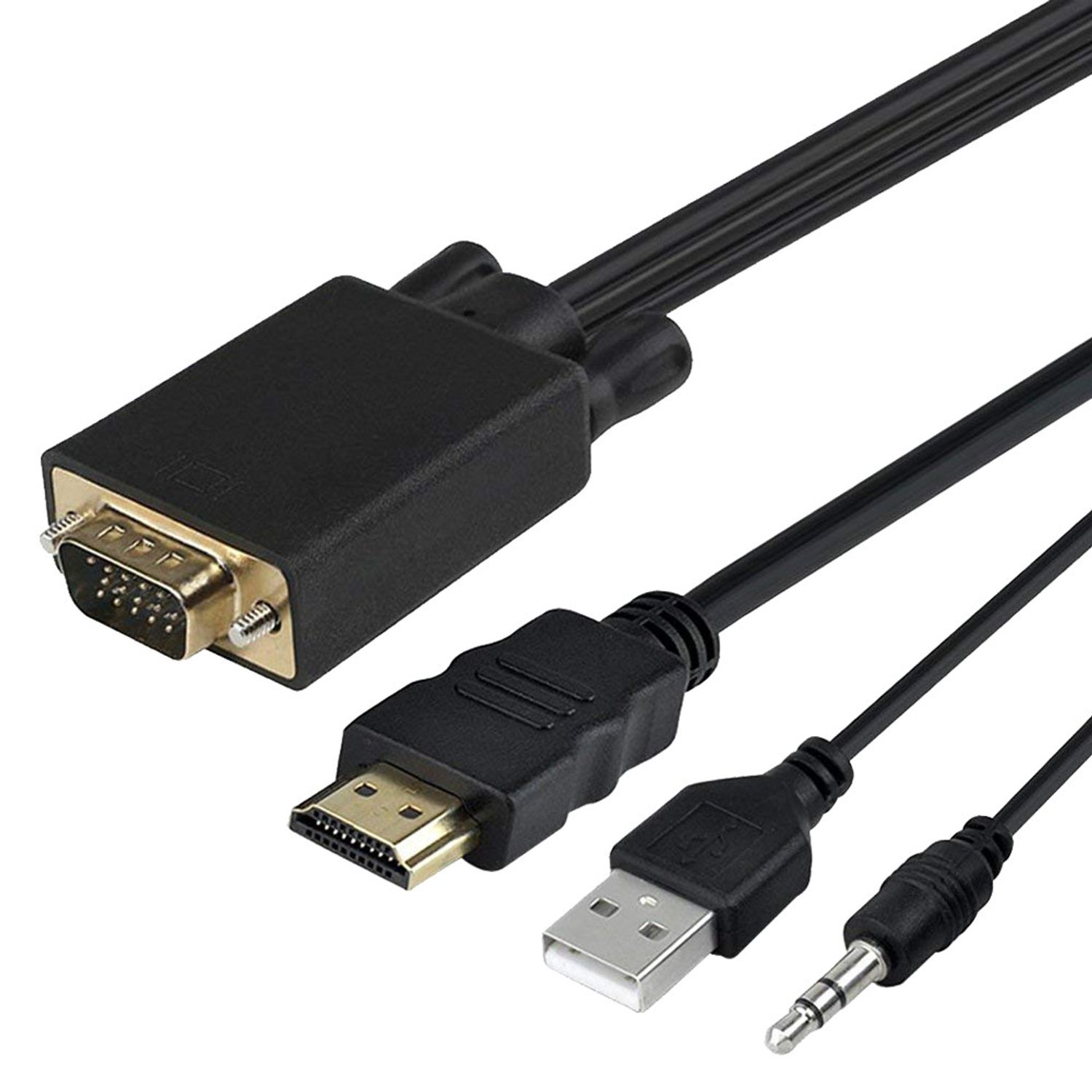 Cablu convertor VGA tata la HDMI tata cu audio si USB, 3m, negru fotografia produsului