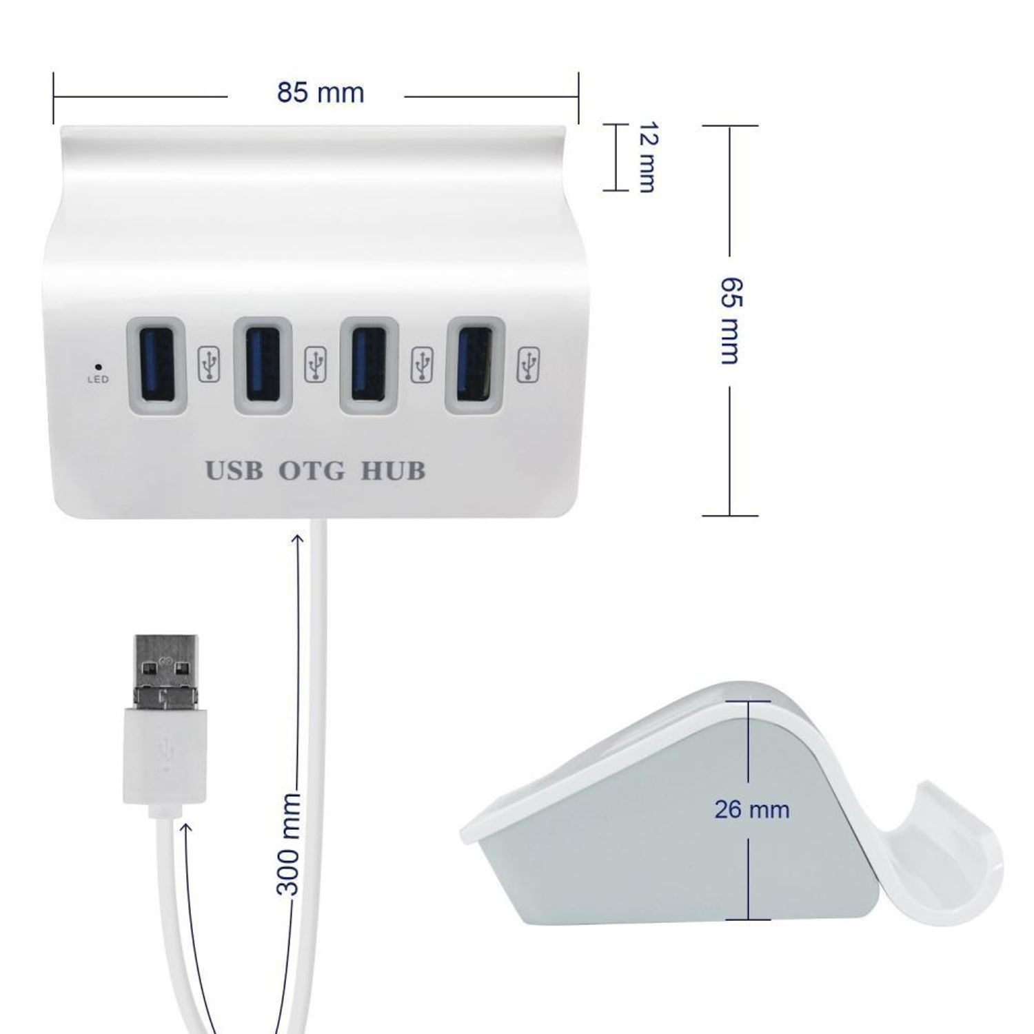 HUB USB2.0 OTG, 4 porturi, Splitter Multi-function, Dock pentru smartphone, LED activitate si incarcare, HOPE R fotografia produsului View 2 L