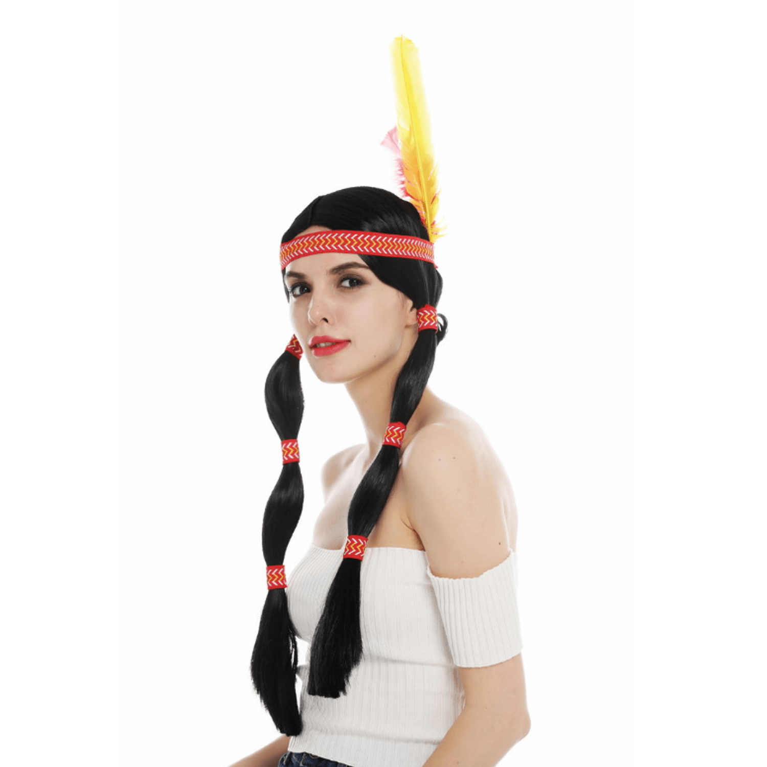 Peruca model indian cu pana pentru Halloween, negru, Gonga fotografia produsului
