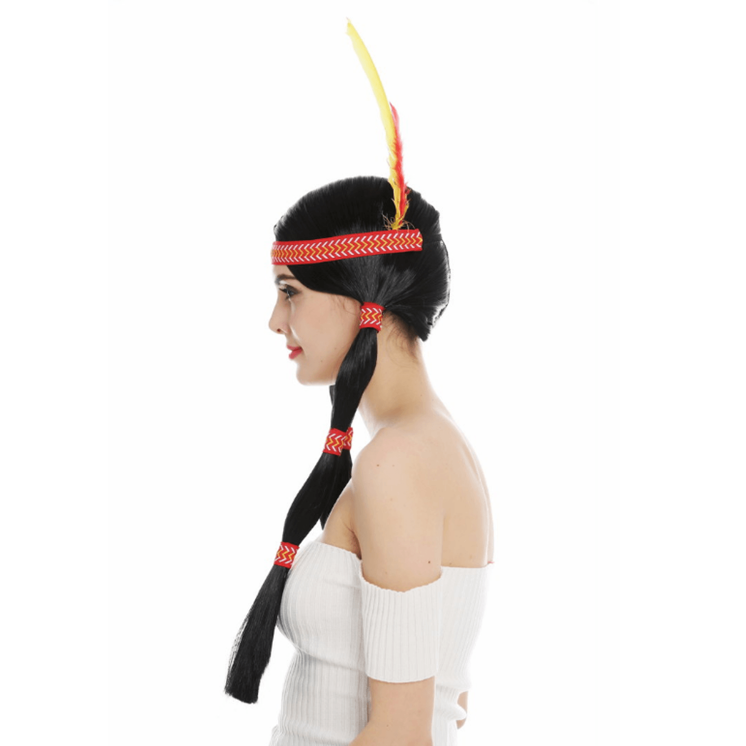 Peruca model indian cu pana pentru Halloween, negru, Gonga fotografia produsului View 3 L