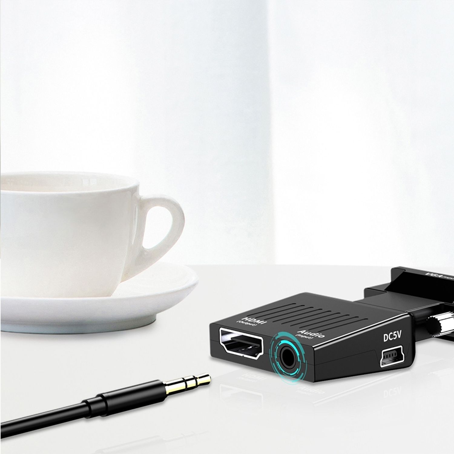 Adaptor Convertor HD38 de la VGA (D-Sub) + Audio la HDMI, Gonga fotografia produsului View 5 L