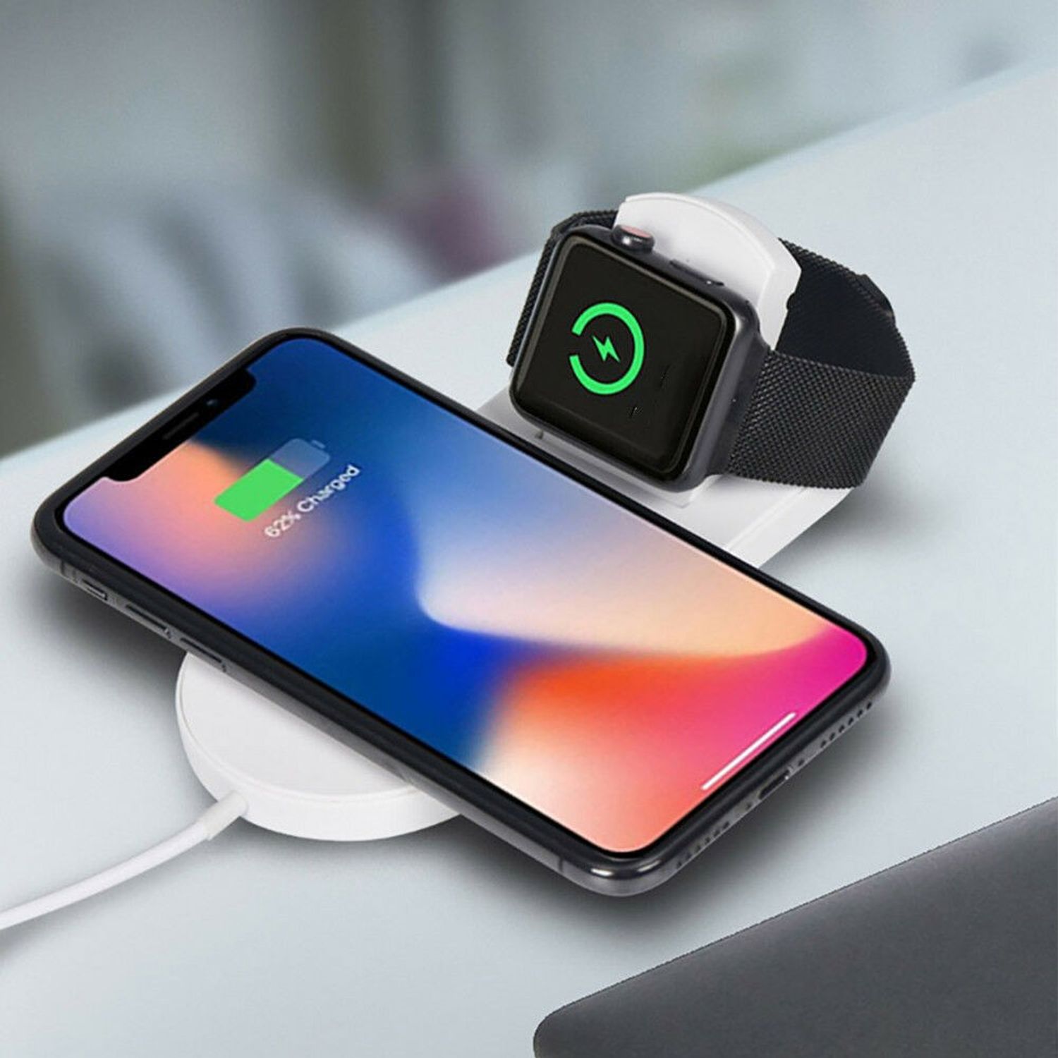 Incarcator universal wireless, 2 in 1, iPhone, alb fotografia produsului View 4 L