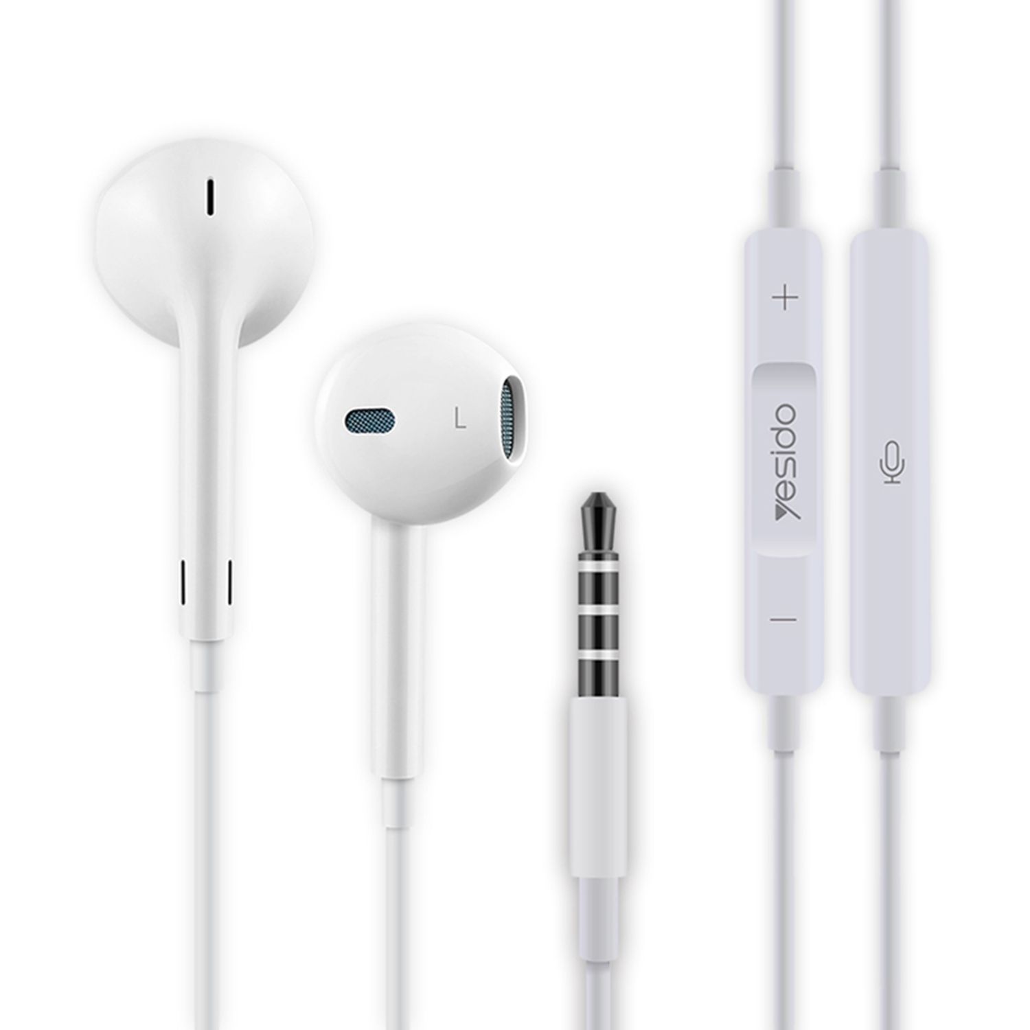 Casti Yesido - Stereo Earphones, Jack 3.5 mm cu microfon, cablu 1.2 m, Alb fotografia produsului