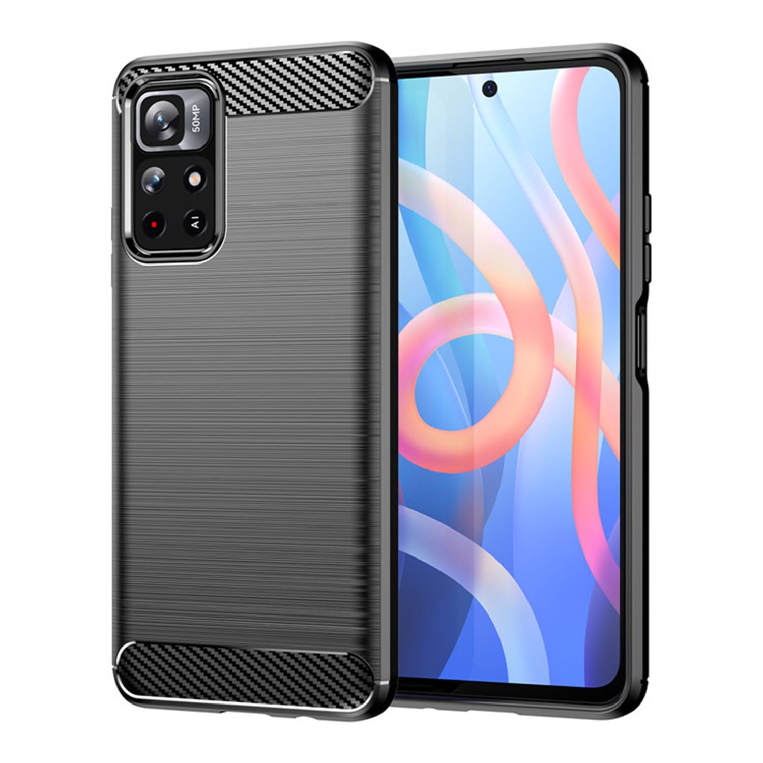 Husa Techsuit - Carbon Silicone - Xiaomi Redmi Note 11 / Poco M4 Pro - Black fotografia produsului