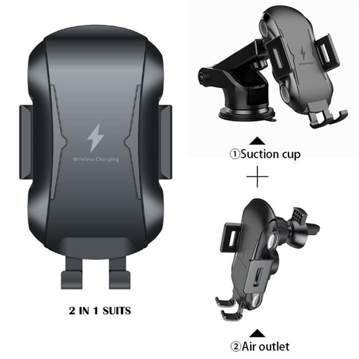 Incarcator auto wireless parbriz/ bord/ grila 10W Techsuit, Negru fotografia produsului View 2 L