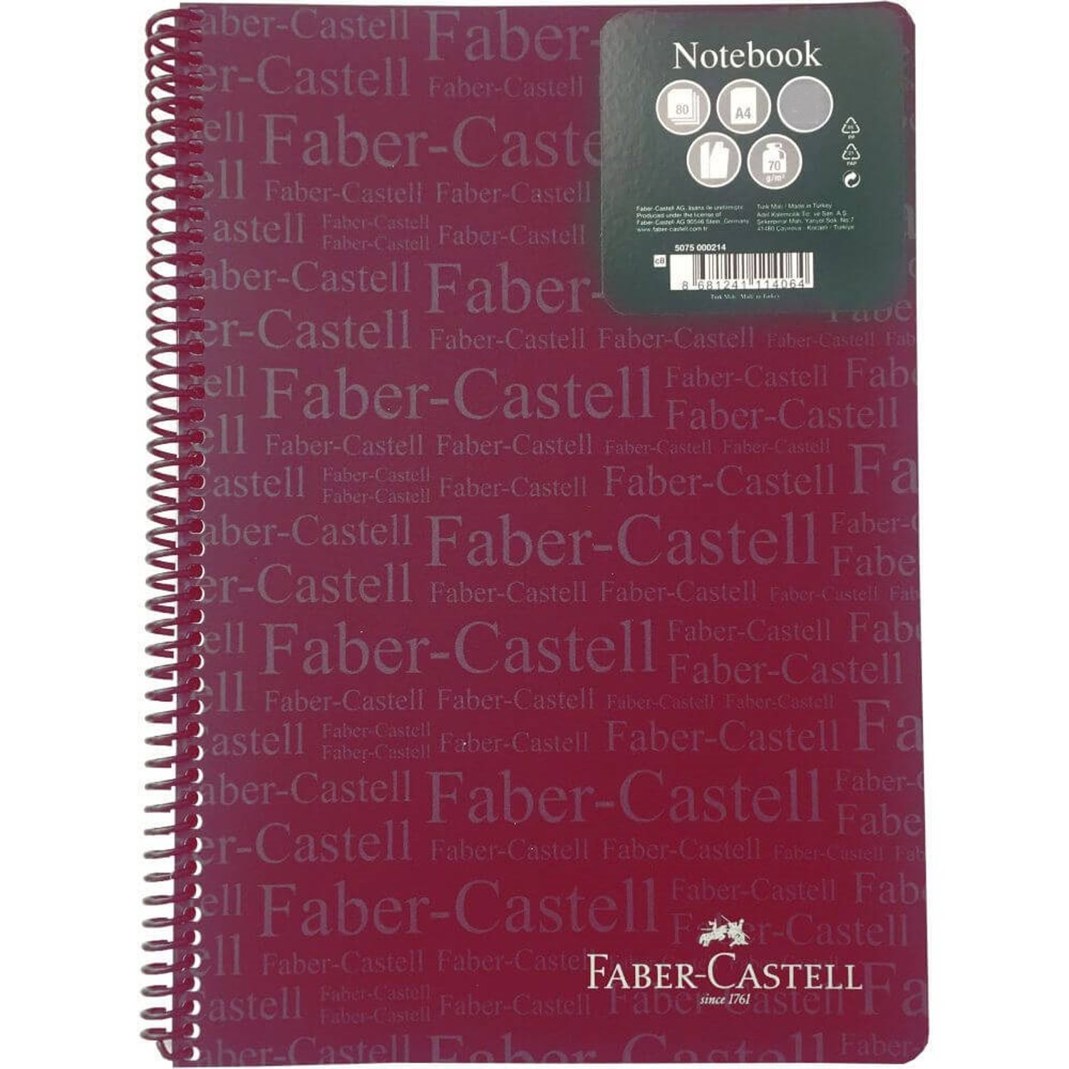 Caiet Matematica A4 Spiralat 80 File Faber-Castell, Coperta Bordeaux de Plastic fotografia produsului