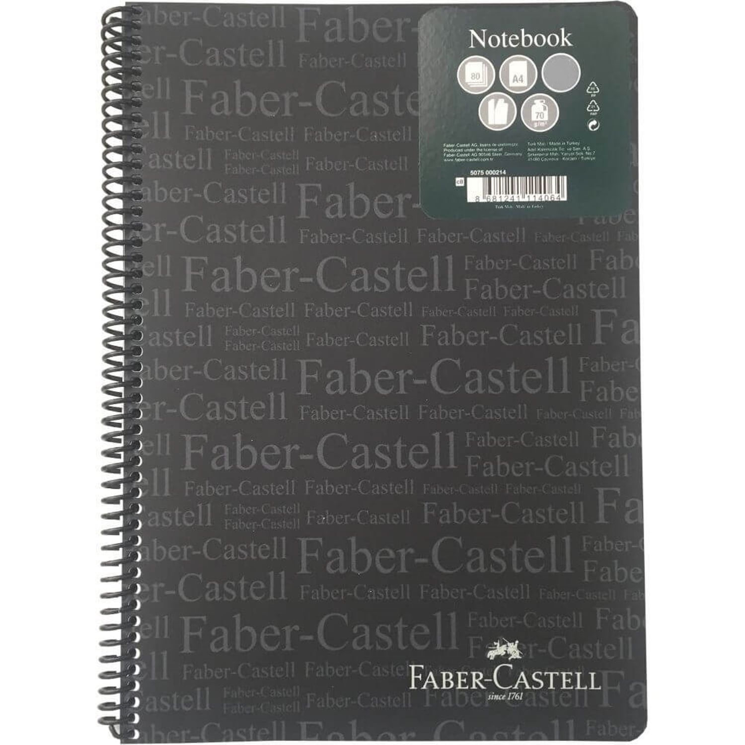 Caiet Matematica A4 Spiralat 80 File Faber-Castell, Coperta Neagra de Plastic fotografia produsului