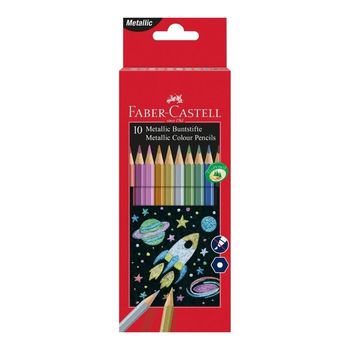 Set 10 Creioane Colorate Metalizate Faber Castell Eco, Hexagonale