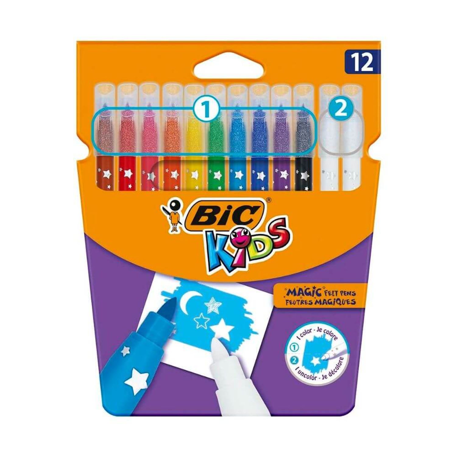 Carioci Colorate Lavabile Bic Colour&amp;erase, 12 Buc/set fotografia produsului