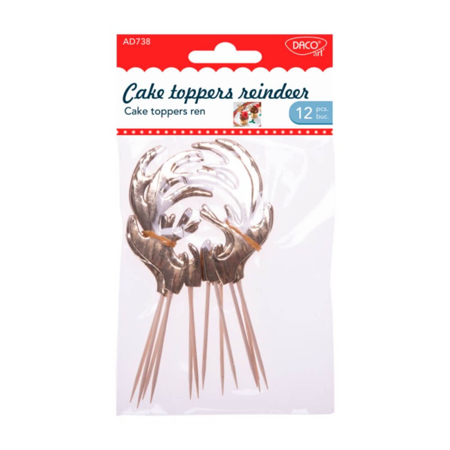 Set 12 Cake Toppers Daco Reindeer, 12 cm fotografia produsului