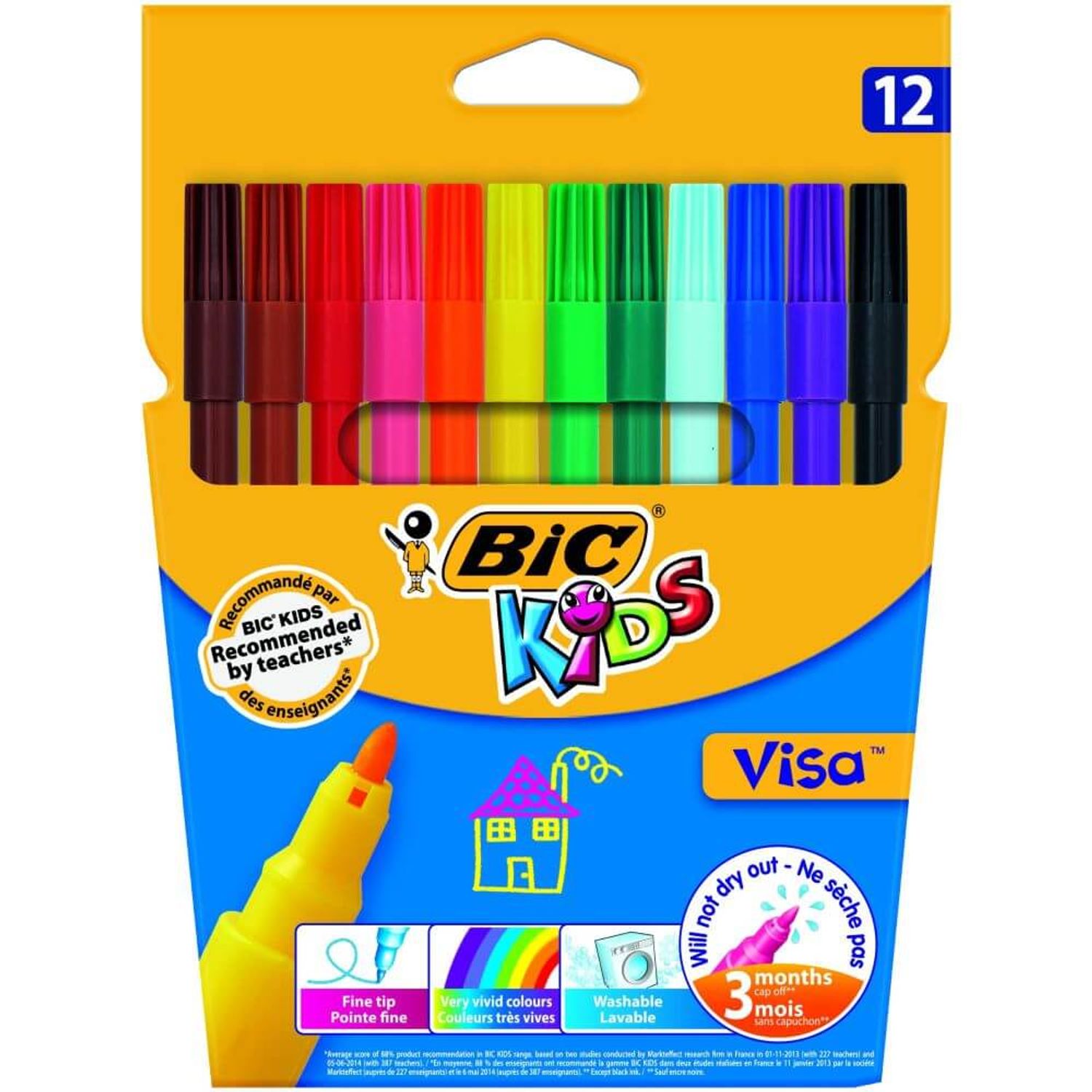 Carioci Colorate Lavabile Bic Visa, 12 Buc/set fotografia produsului