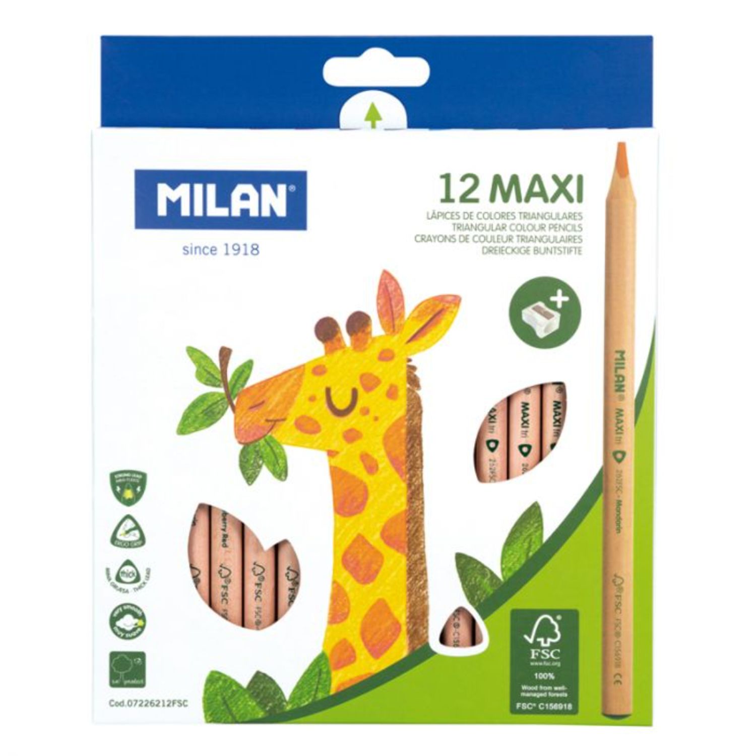 Set 12 Creioane Colorate Milan Maxi, Cu Ascutitoare fotografia produsului