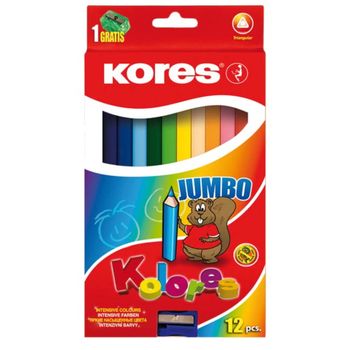 Set 12 Creioane Colorate Jumbo Kores, Forma Triunghiulara
