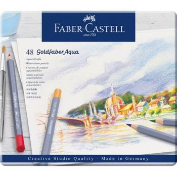 Set 48 Creioane Colorate Acuarela Faber-Castell Goldfaber Aqua, Diverse Culori