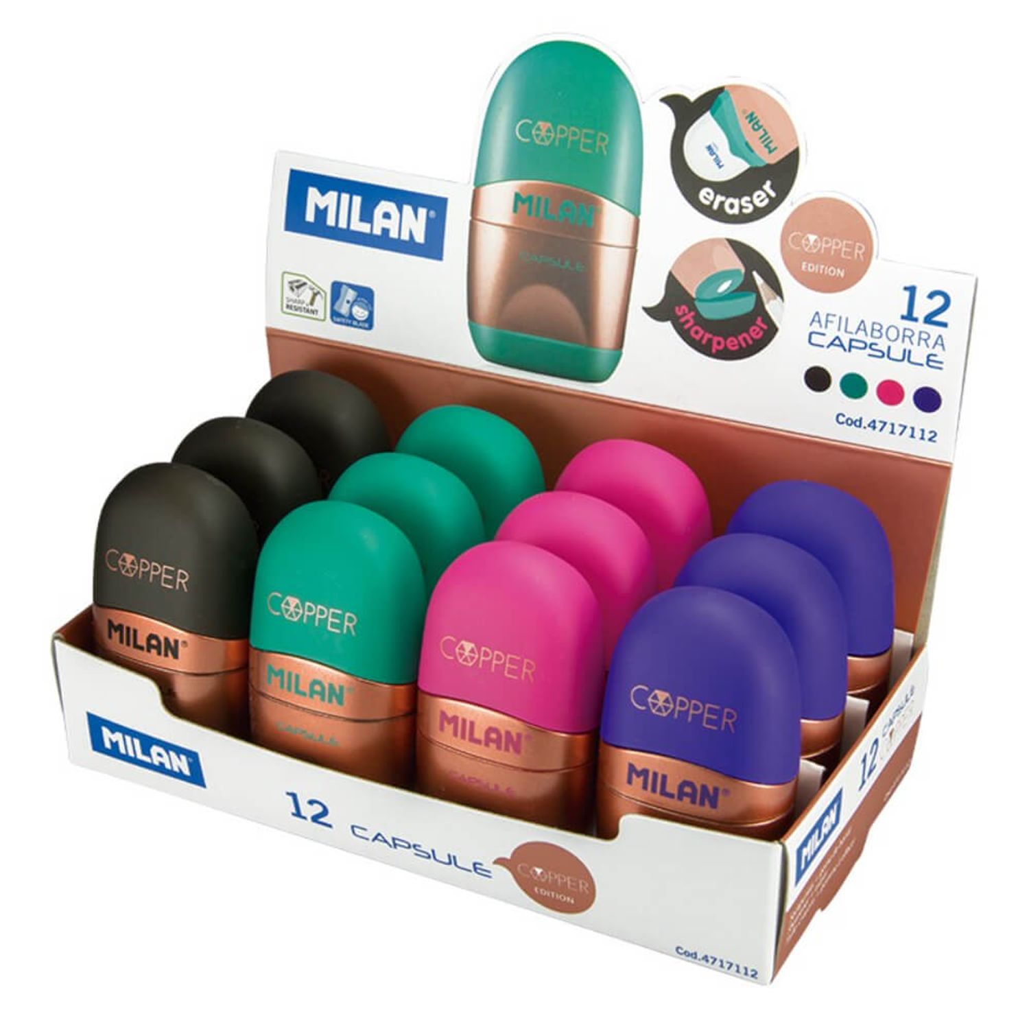 Set 12 Ascutitori Copper Milan, cu Radiera fotografia produsului