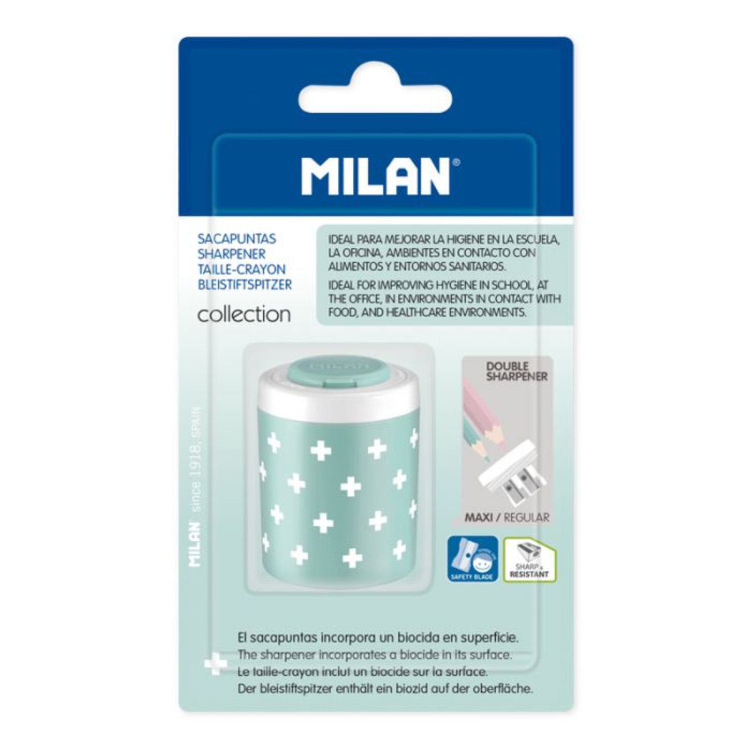 Ascutitoare Dubla cu Rezervor Milan Antibacterial, Verde fotografia produsului