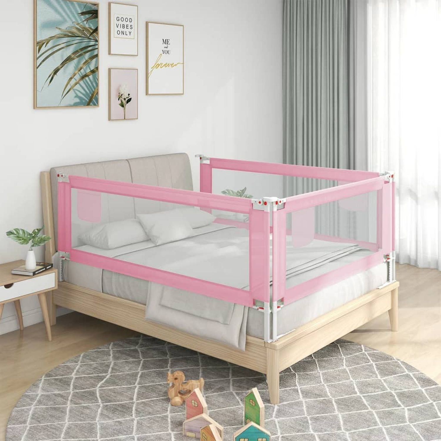 Koohashop Balustrada de protectie pat copii, roz, 150x25 cm, textil fotografia produsului