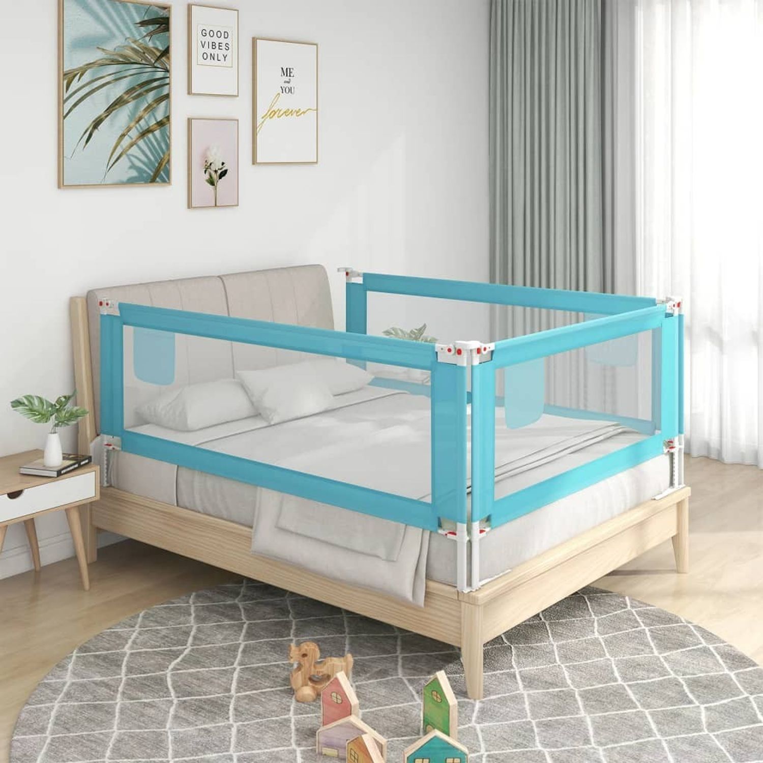 Koohashop Balustrada de protectie pat copii, albastru, 150x25 cm, textil fotografia produsului