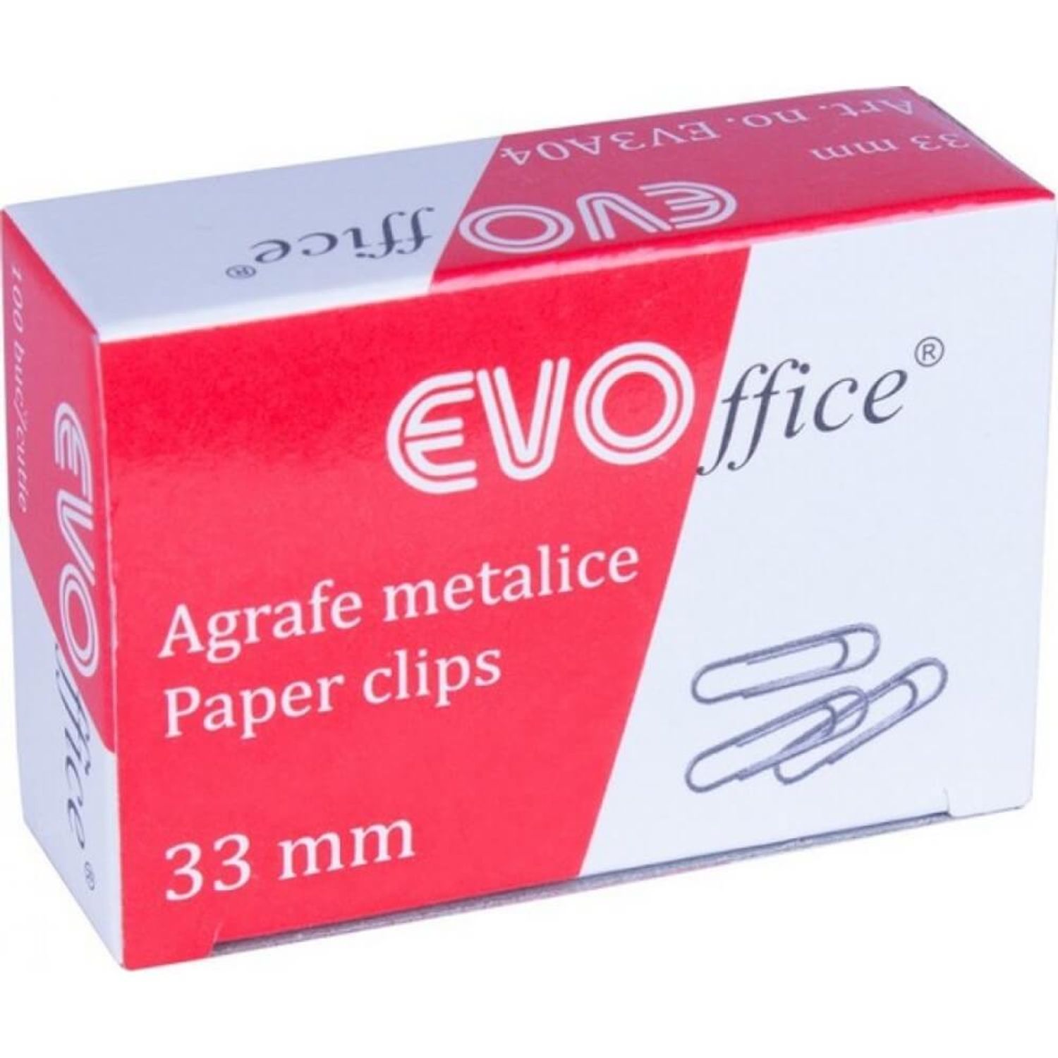 Agrafe Metalice EVOffice 33 mm, 100 Buc/Bax - Clipsuri Hartie fotografia produsului