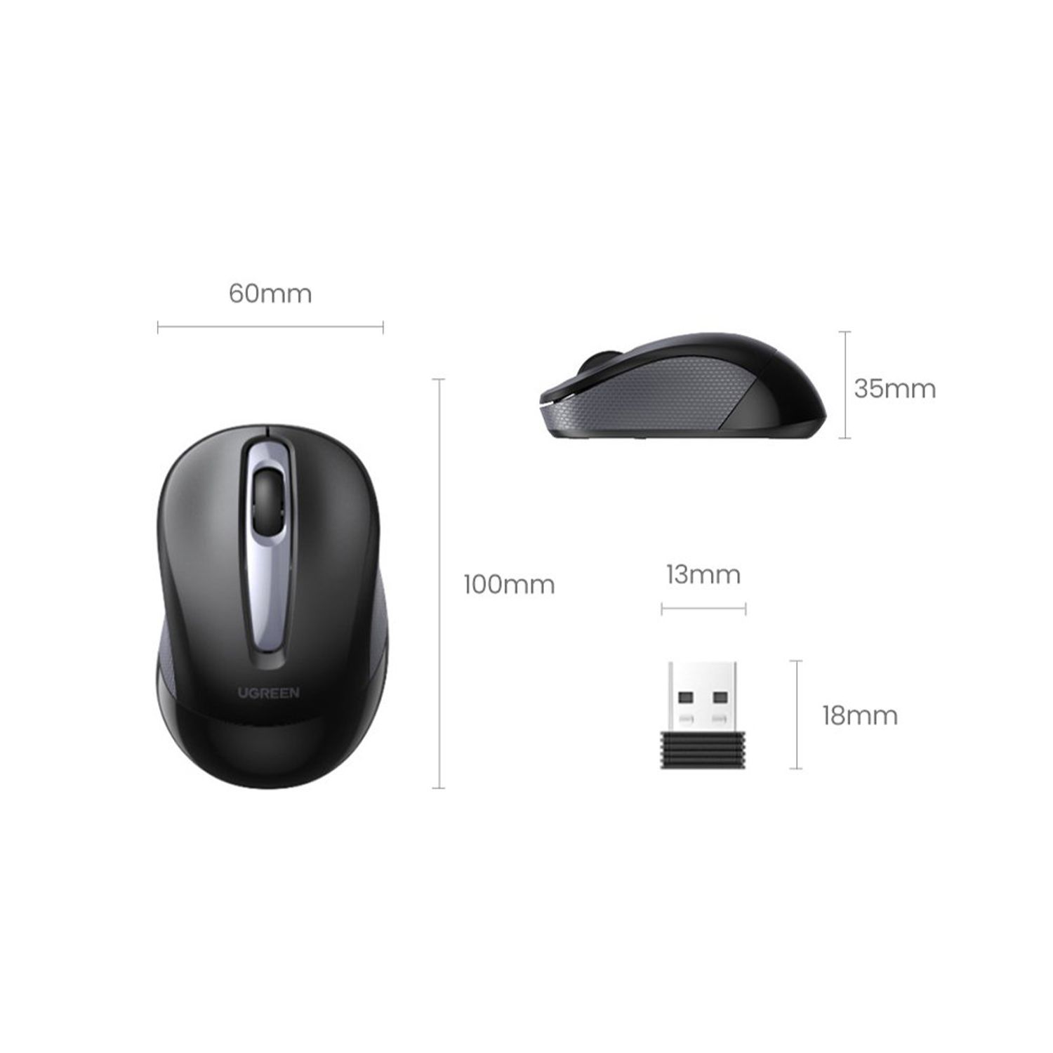 Mouse wireless cu dpi ajustabil, Ugreen, negru, 90371 fotografia produsului View 3 L