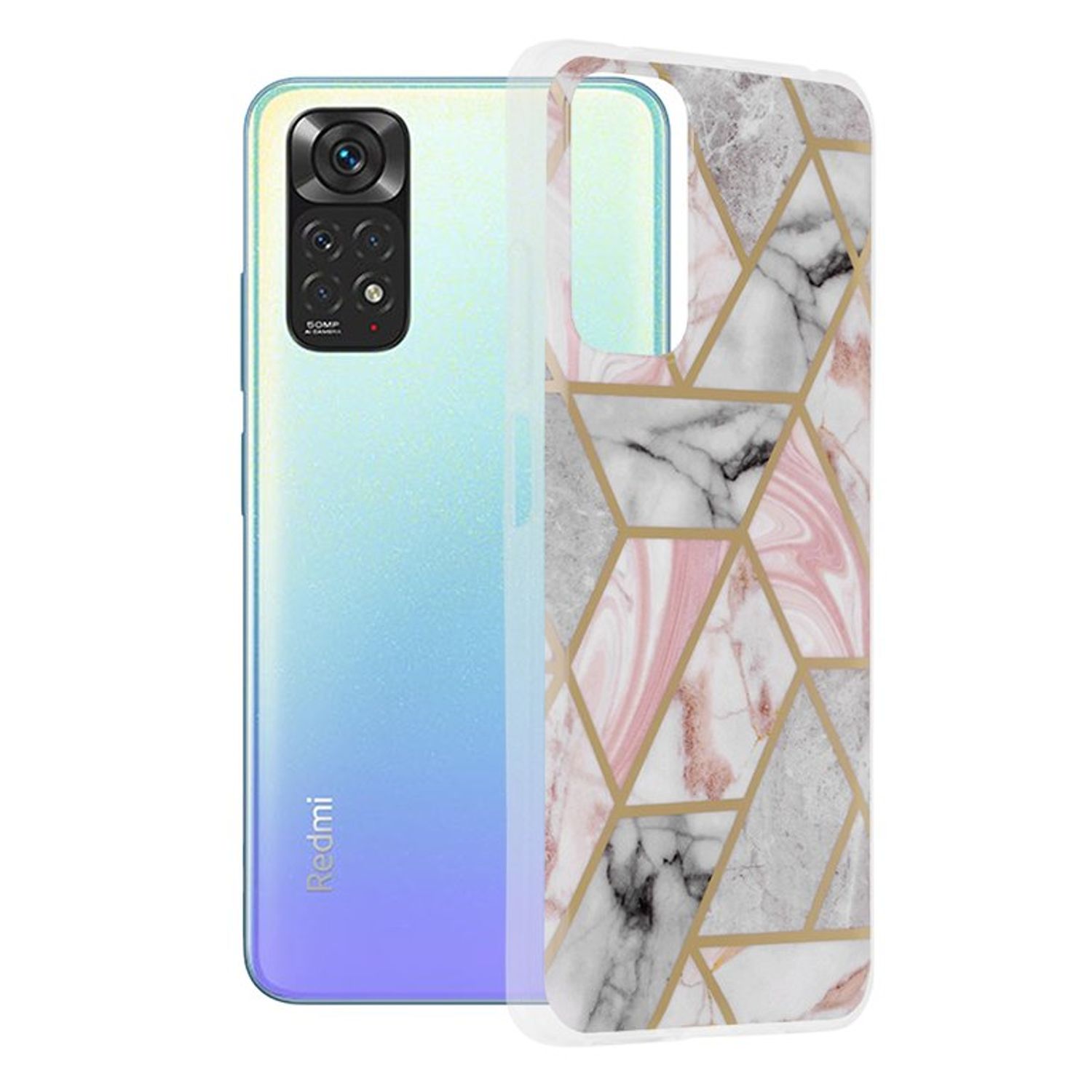 Husa Techsuit - Marble Series pentru Xiaomi Redmi Note 11 / Note 11S - Pink Hex fotografia produsului