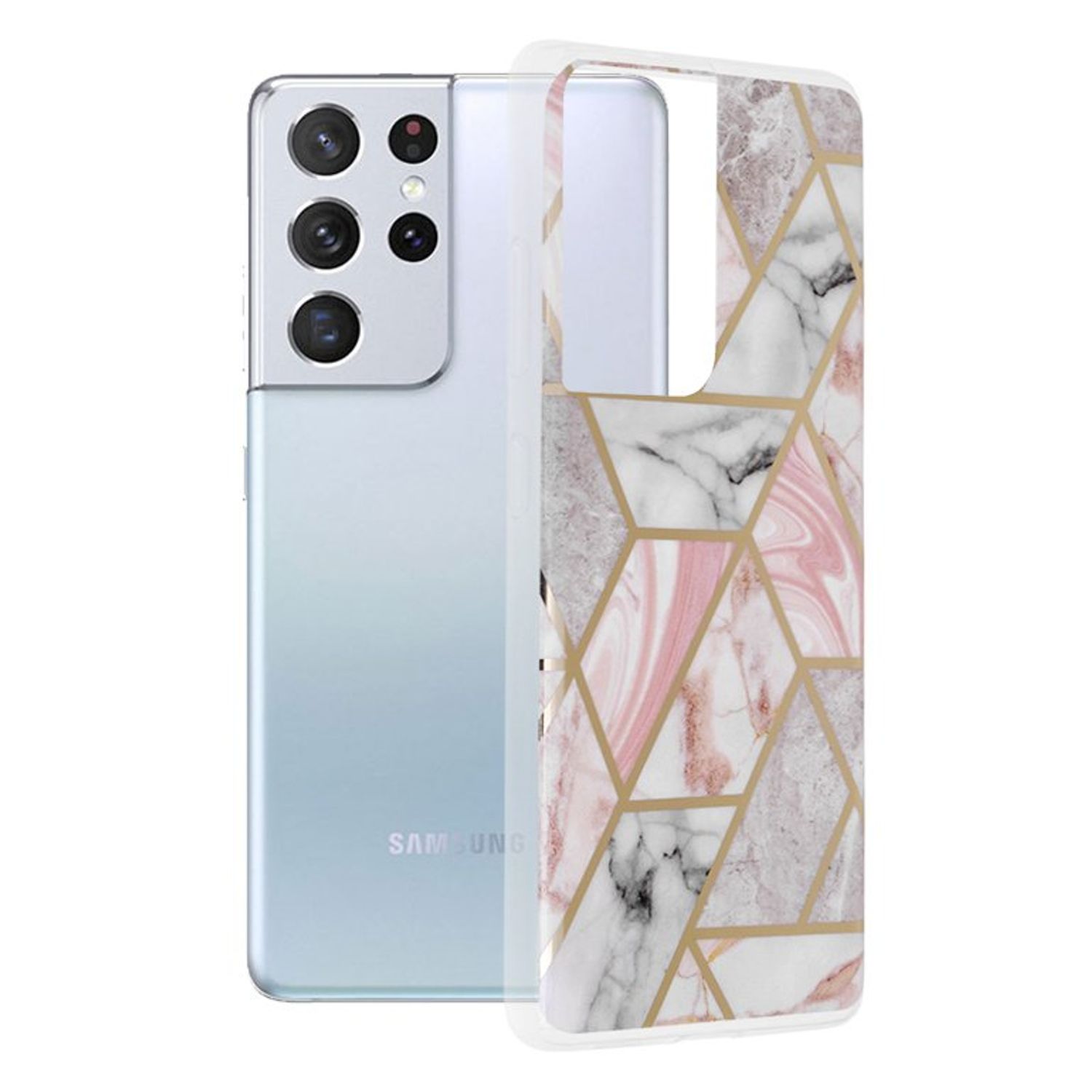 Husa Techsuit - Marble Series pentru Samsung Galaxy S21 Ultra - Pink Hex fotografia produsului