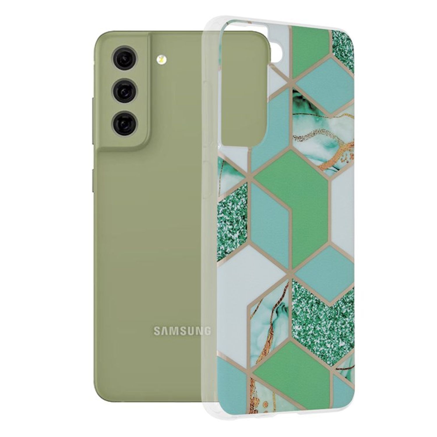 Husa Techsuit - Marble Series pentru Samsung Galaxy S21 FE - Green Hex fotografia produsului
