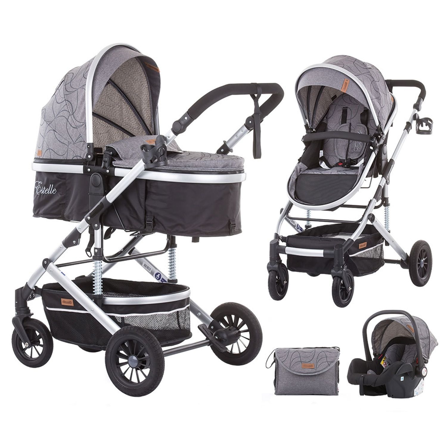 Carucior Chipolino Estelle 3 in 1 platinum fotografia produsului