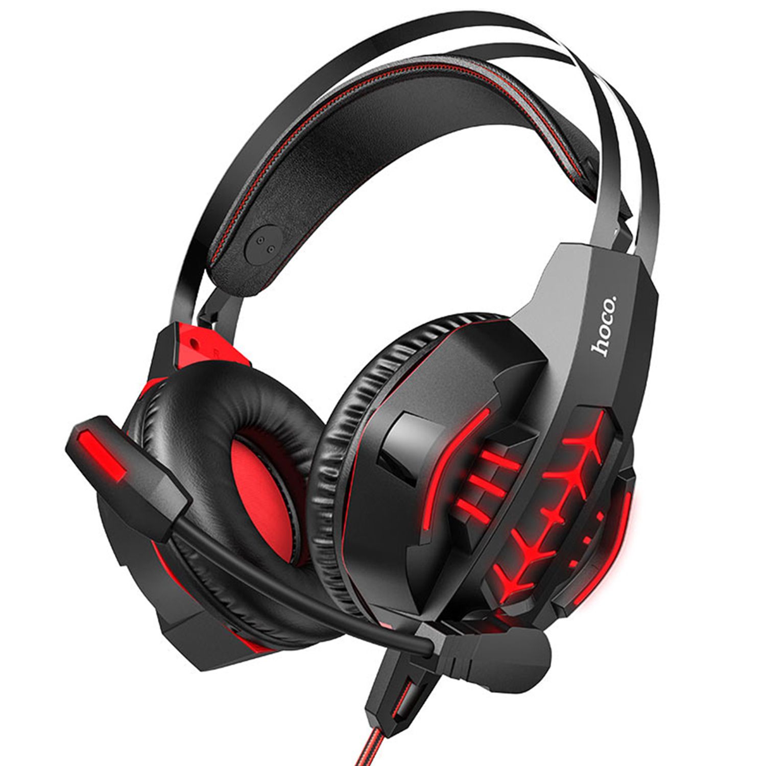 Casti HOCO - Wired Headphones, Jack 3.5 mm si USB-A, microfon, cablu2 m, Rosu fotografia produsului