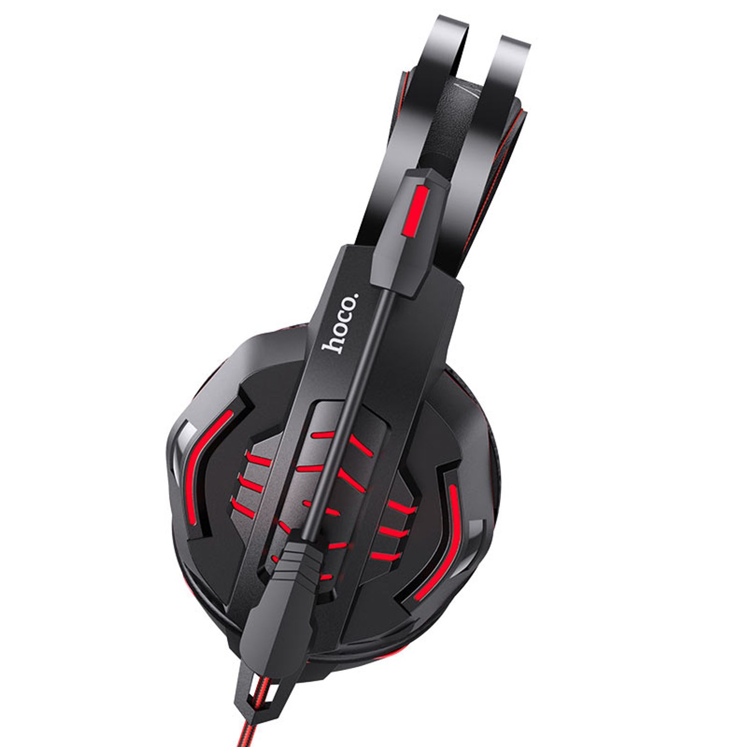 Casti HOCO - Wired Headphones, Jack 3.5 mm si USB-A, microfon, cablu2 m, Rosu fotografia produsului View 3 L