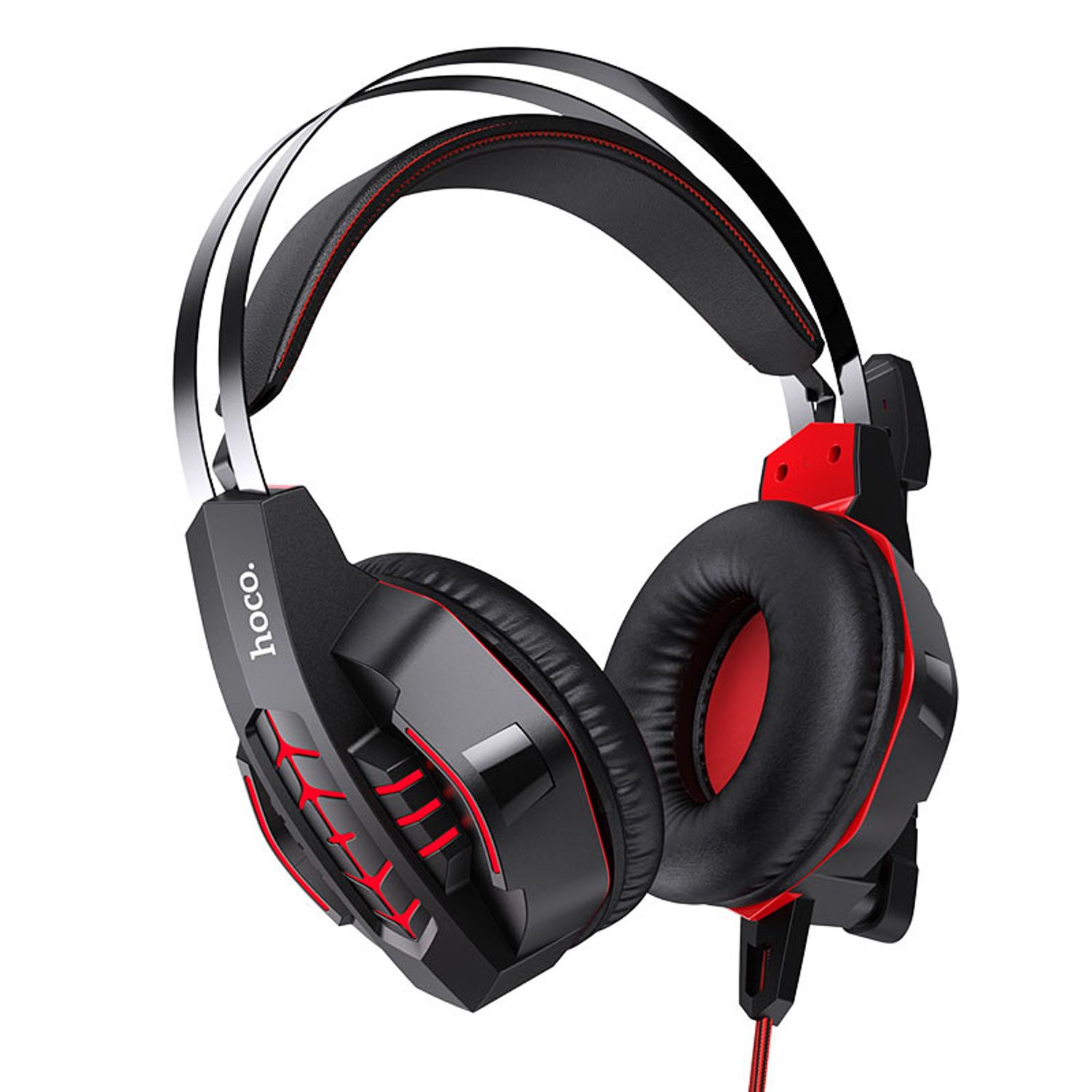 Casti HOCO - Wired Headphones, Jack 3.5 mm si USB-A, microfon, cablu2 m, Rosu fotografia produsului View 2 L