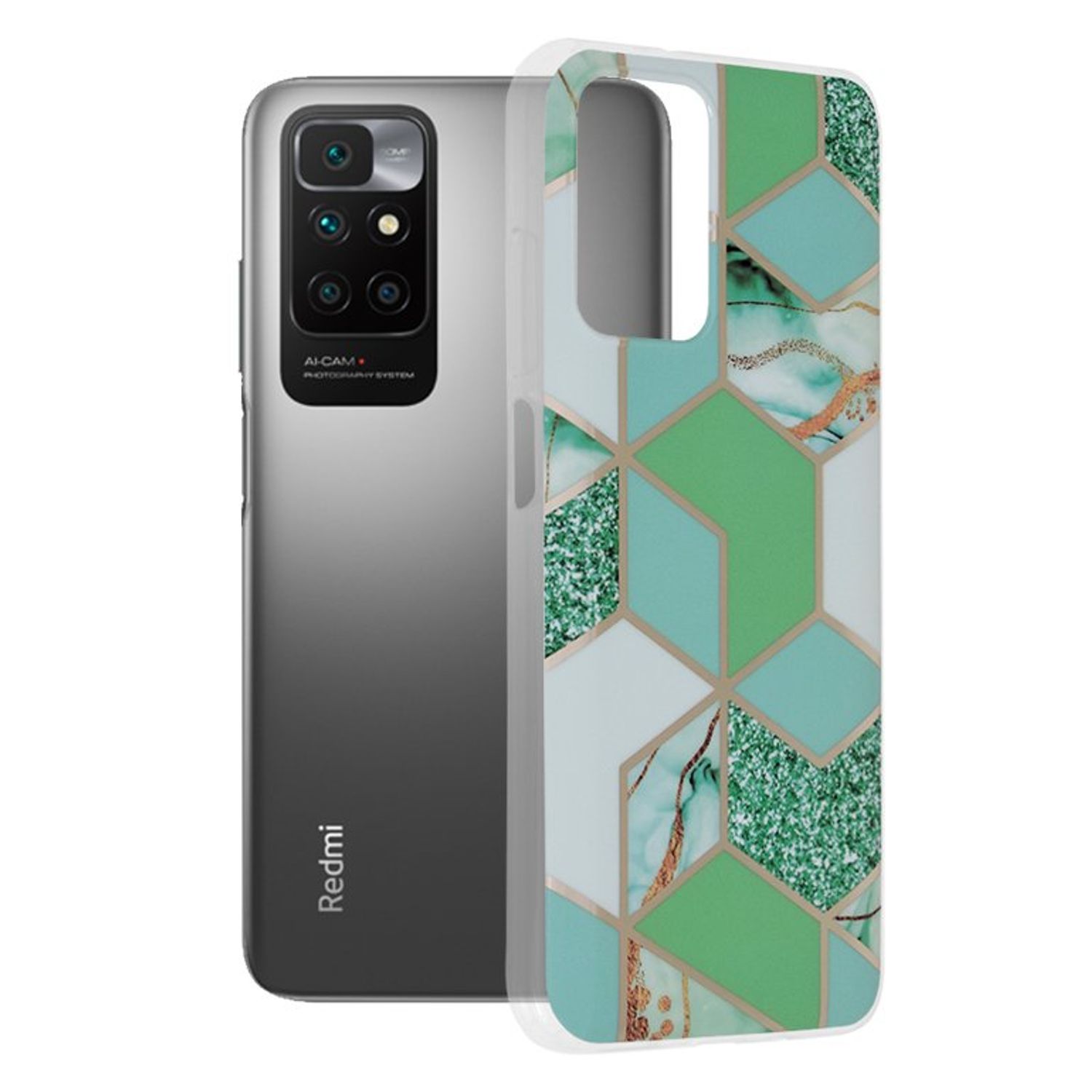 Husa Techsuit - Marble Series pentru Xiaomi Redmi 10 - Green Hex fotografia produsului