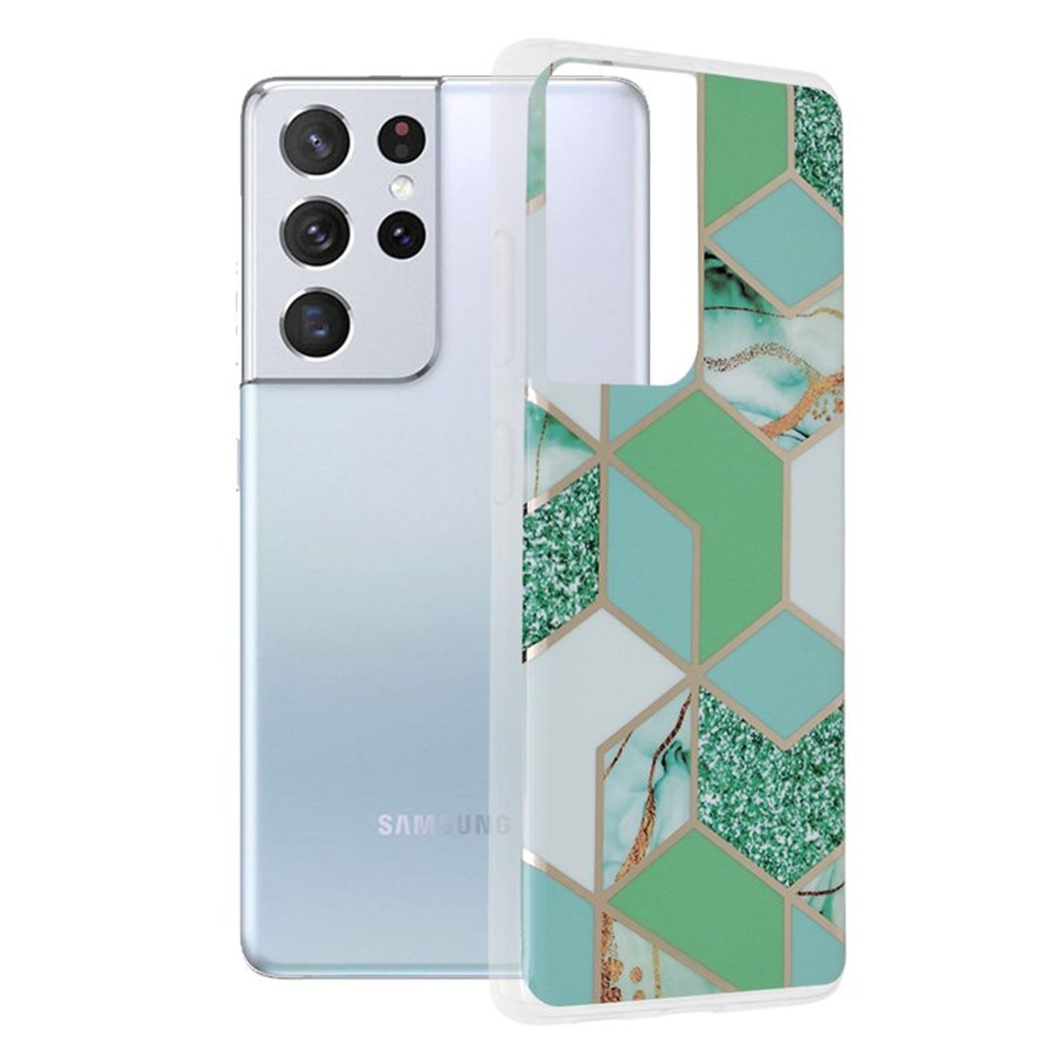 Husa Techsuit - Marble Series pentru Samsung Galaxy S21 Ultra - Green Hex fotografia produsului