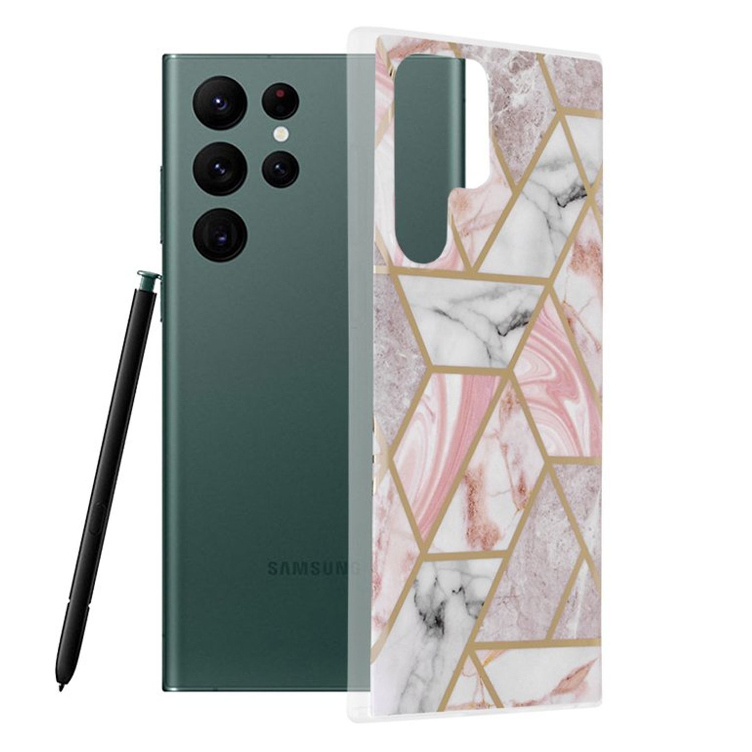 Husa Techsuit - Marble Series pentru Samsung Galaxy S22 Ultra - Pink Hex fotografia produsului