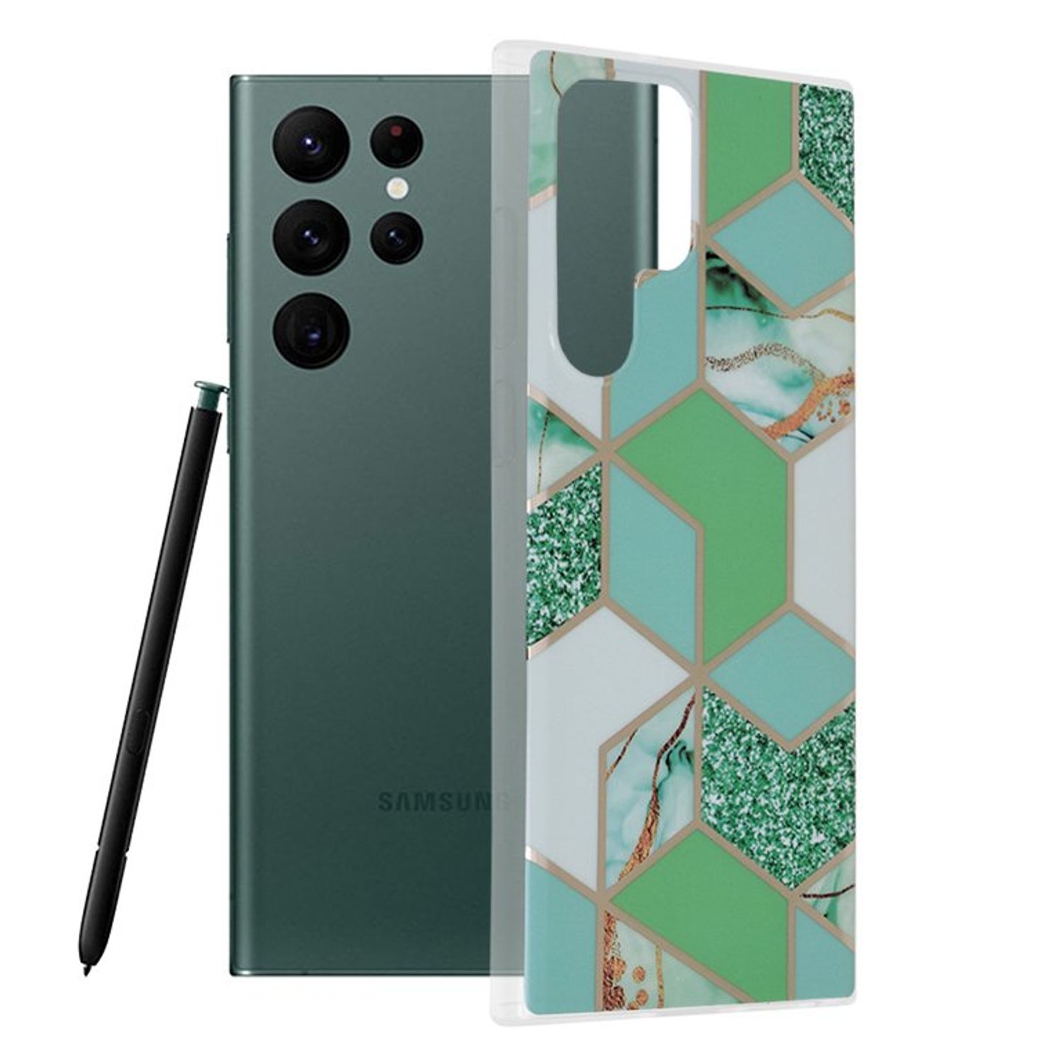 Husa Techsuit - Marble Series pentru Samsung Galaxy S22 Ultra - Green Hex fotografia produsului