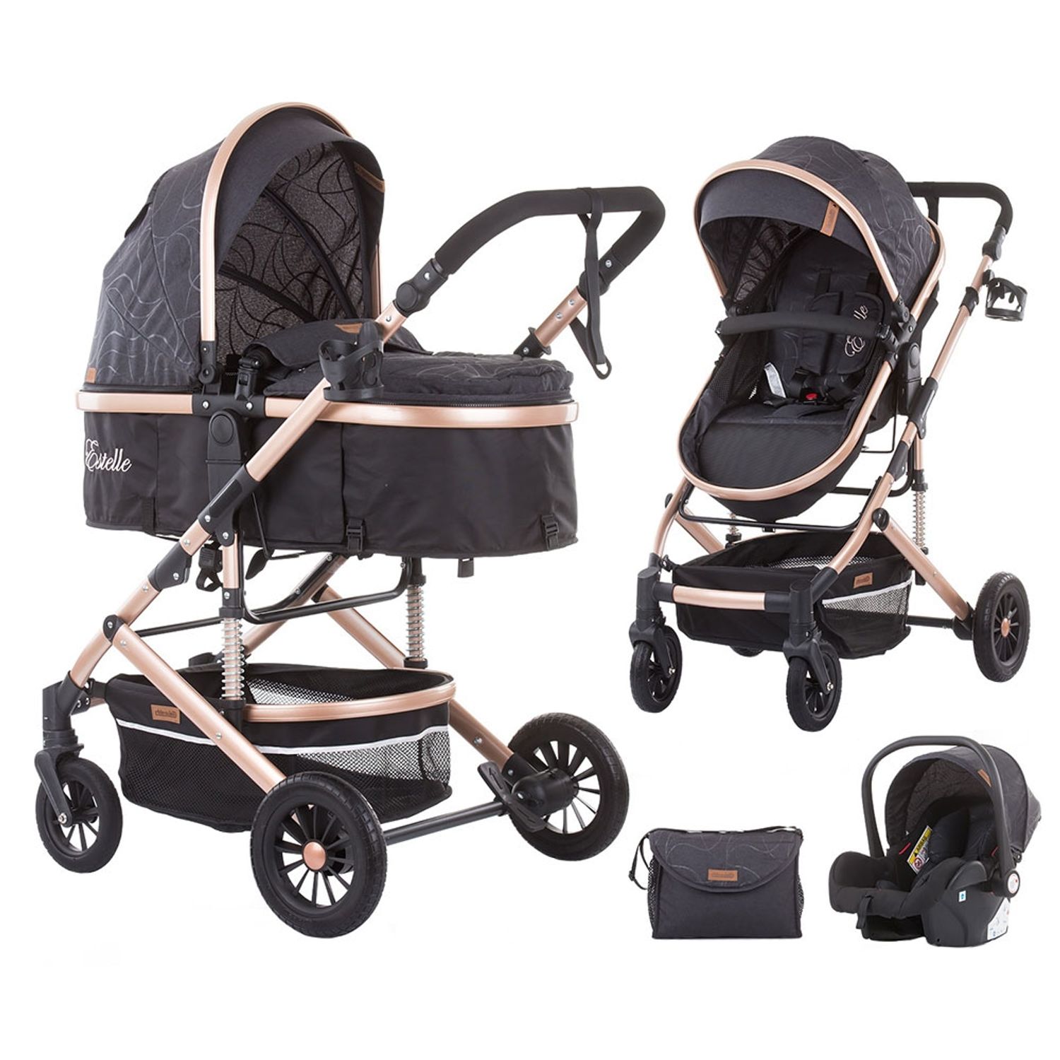 Carucior Chipolino Estelle 3 in 1 anthracite fotografia produsului